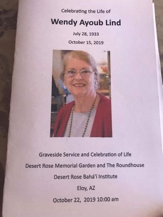 program from a memorial gathering for Wendy Lind